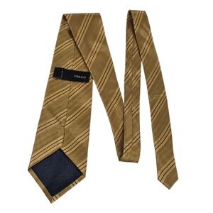 PRAGO Silk Striped Necktie Gold Burgundy Classic Formal Business Luxury Designer